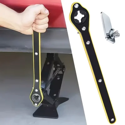 Step by step use of ratchet wrench on car jack